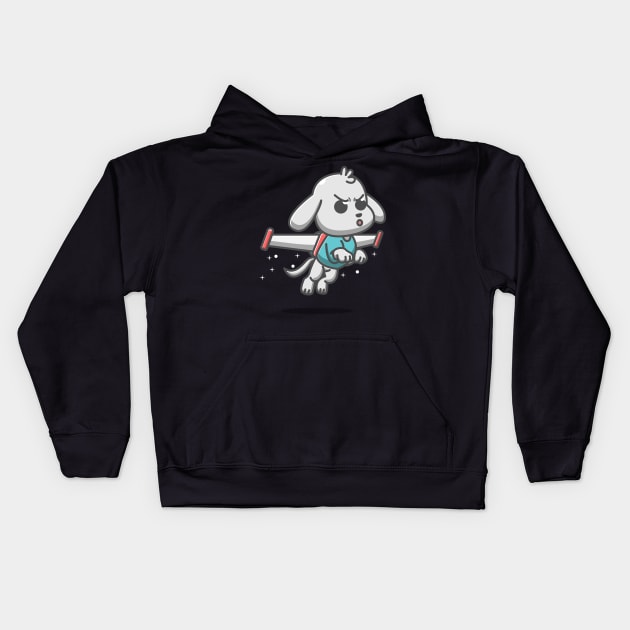 cute dog flying on robot wings Kids Hoodie by fflat hds